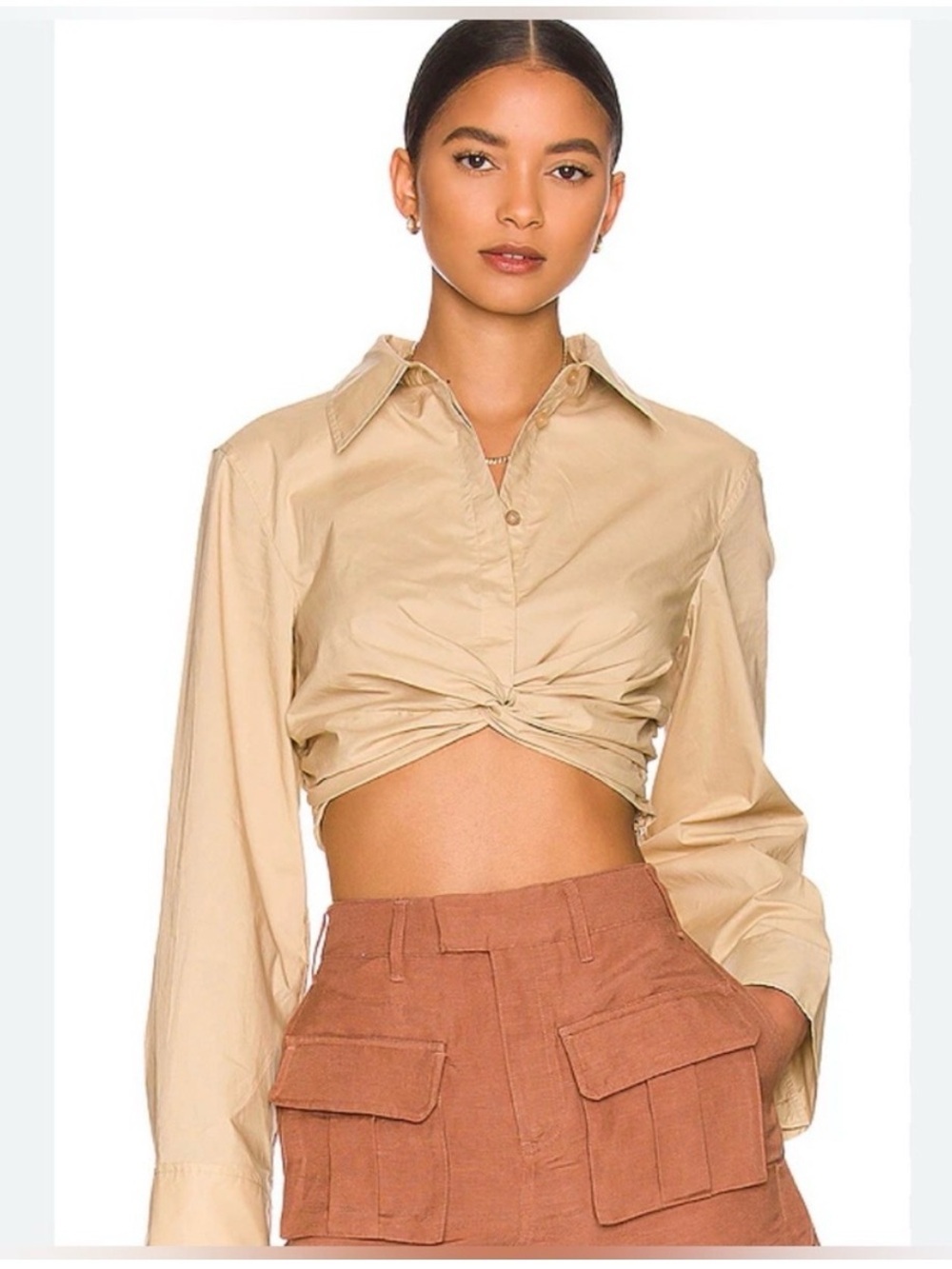 JASON WU Twist Front Crop Long Sleeve Blouse Size S